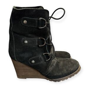 DIBA Women’s Black Suede Wedge Lace-Up Ankle Boots Size 8.5